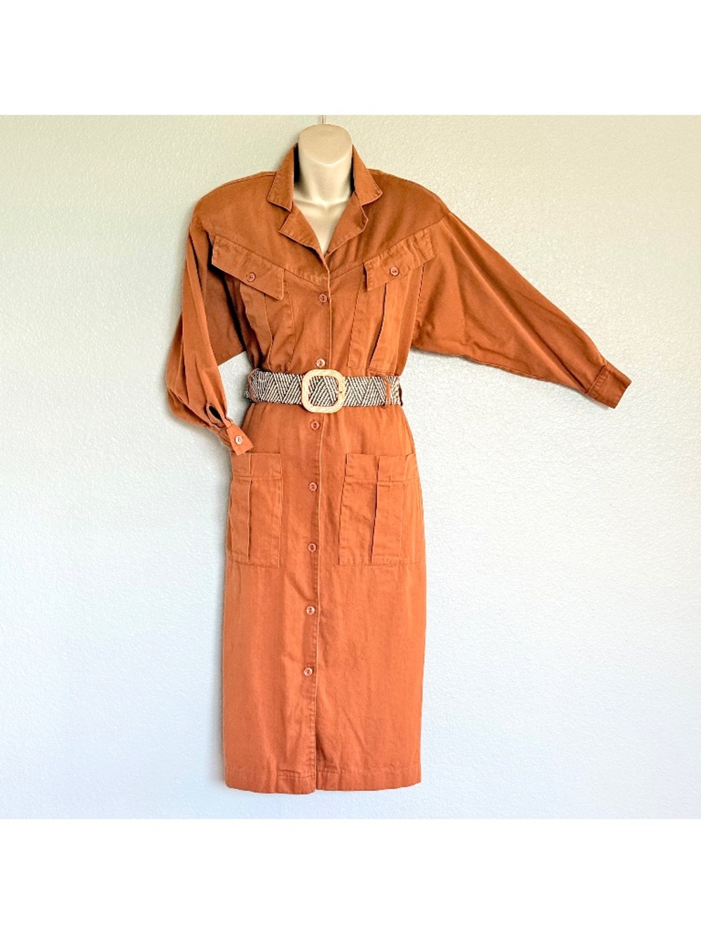 VTG 70s Safari Heritage Utility Midi Shirt Dress by Howard Wolf | Made in USA